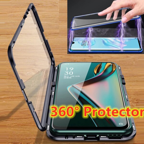 Funda con marco de Metal 360 para Realme 7 8 9 5G, Funda con tapa magnética Realme 8S 8i 9i Coque Real me 8 9 Pro, Funda de vidrio a prueba de golpes