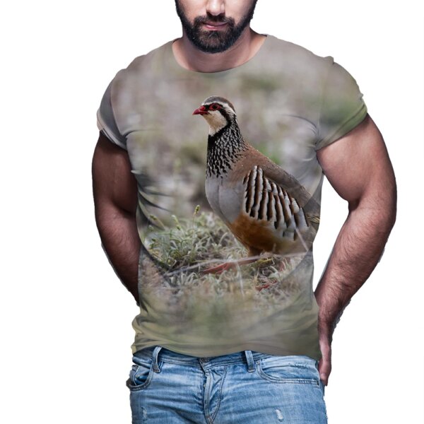 Camiseta con estampado 3D de nicho creativo para hombre, camiseta informal a la moda con parte de caza de animales y pájaros, camiseta de manga corta para hombre 2023