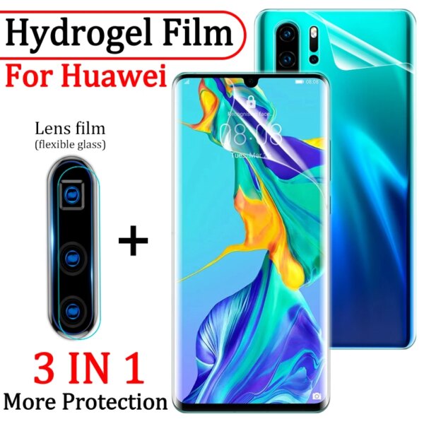 Película de hidrogel de cubierta completa 3 en 1 para Huawei P30 Pro P40 P20 Lite, Protector de pantalla para Huawei Mate 40 30 20 P Smart 2019, película suave