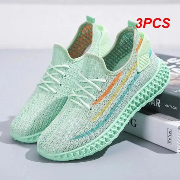 3 uds zapatillas de deporte de plataforma zapatillas casuales 1 par de zapatillas para caminar para niñas zapatos deportivos de gimnasio zapatos planos ligeros tejidos voladores
