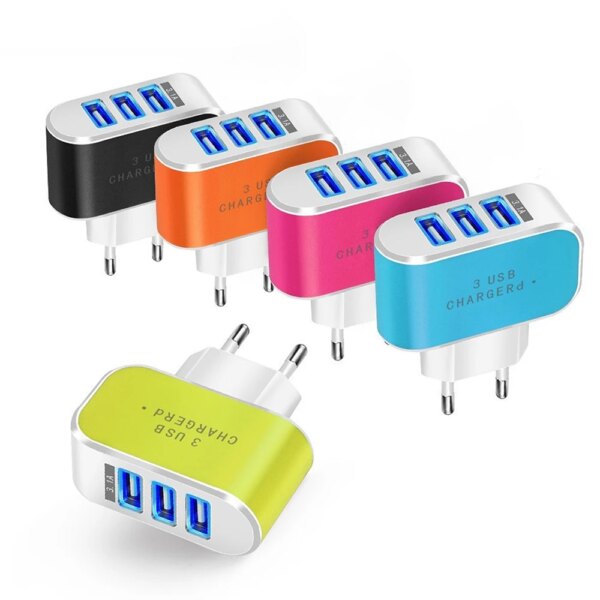 3USB UE EE. UU. Enchufe LED cargadores de teléfono móvil cargador de viaje multicabezal 3 puertos luz LED adaptador de carga de teléfono cargador de enchufe de la UE