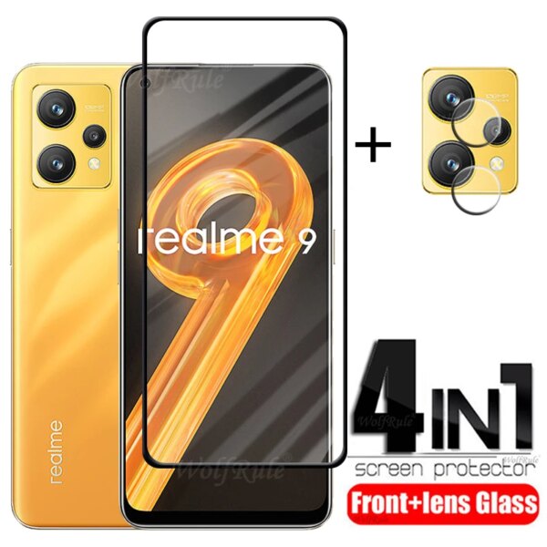 4 en 1 para OPPO Realme 9 vidrio para Realme 9 vidrio templado HD 9H Protector de pantalla de cubierta completa para Realme 9 Pro Plus 9i película de lente