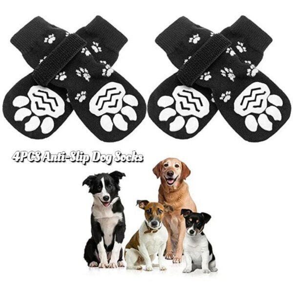 Calcetines antideslizantes para perros, protección ajustable para patas antideslizantes con patrón de huella para cachorros, Control interior, uso en el suelo, 4 Uds.