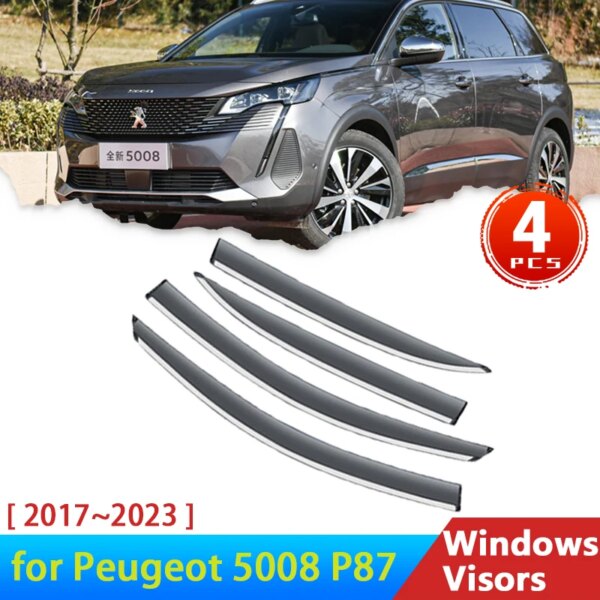 4x deflectores para Peugeot 5008 Allure P87 2017 ~ 2023 2019, accesorios para visera de ventana de coche, protectores de cejas para lluvia, parabrisas para humo y viento