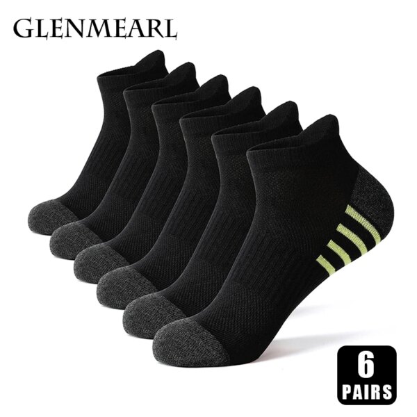 6 pares de calcetines de algodón para hombre, calcetines tobilleros a rayas, calcetines deportivos de verano para hombre, malla transpirable, Fitness, ciclismo, calcetín corto informal para mujer