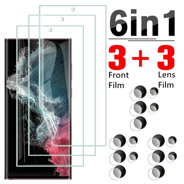 Película de hidrogel 6 en 1 para Samsung Galaxy S22 Ultra 5G, Protector de pantalla para Samsung S 22 21 20 Ultra Plus + película protectora para cámara