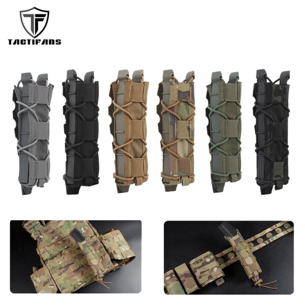 Bolsa táctica para revista de pistola, 9mm, larga, individual, MOLLE PALS, Clip de malicia, cordón de choque, Panel lateral de polímero, cinturón de chaleco táctico de caza