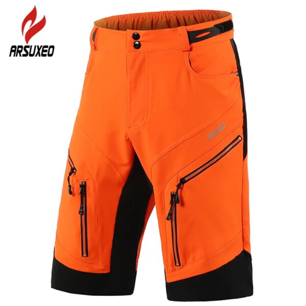 ARSUXEO pantalones cortos de ciclismo para deportes al aire libre para hombre, pantalones para descenso MTB, pantalones cortos para bicicleta de montaña, pantalones cortos holgados con bolsillos y cremallera