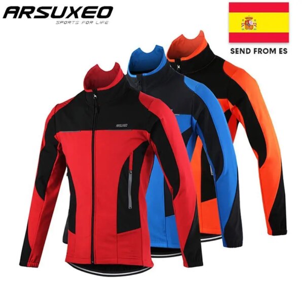 ARSUXEO-Chaqueta térmica para Ciclismo de Carretera de montaña, ropa reflectante cálida para bicicleta de noche, a prueba de viento, entrega desde España