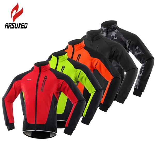 ARSUXEO-Chaqueta térmica de lana para ciclismo, ropa de invierno para ciclismo, resistente al viento, impermeable, abrigo suave, Jersey para bicicleta de montaña