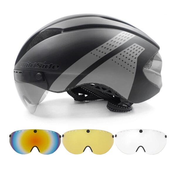 Casco aerodinámico tt para hombre y mujer, casco de Ciclismo de contrarreloj, gafas de carrera, Casco de Bicicleta de carretera con lentes, equipo de Ciclismo