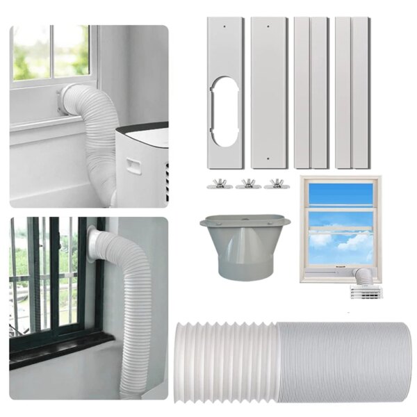Kit de ventilación de manguera de escape para ventana de aire acondicionado, conjunto de deflector de manguera de ventilación de CA móvil portátil, accesorios ligeros para ventana corredera