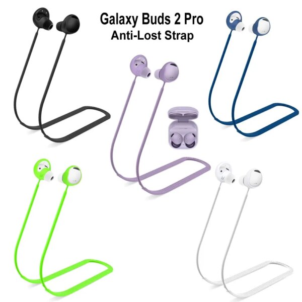 Funda con correa para auriculares antipérdida para Samsung Galaxy Buds 2 Pro, soporte para puntas de oreja, cubierta de cuerda, accesorios de silicona