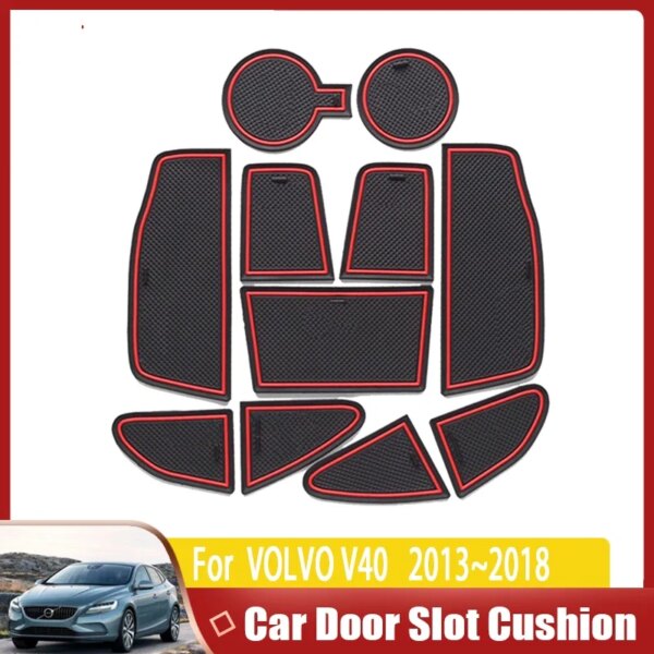 Alfombrilla de goma antideslizante con ranura para puerta para VOLVO V40 2013 2014 2015 2016 2017 2018, esteras con surcos para puerta V40CC CC Cross Country R, ​​diseño