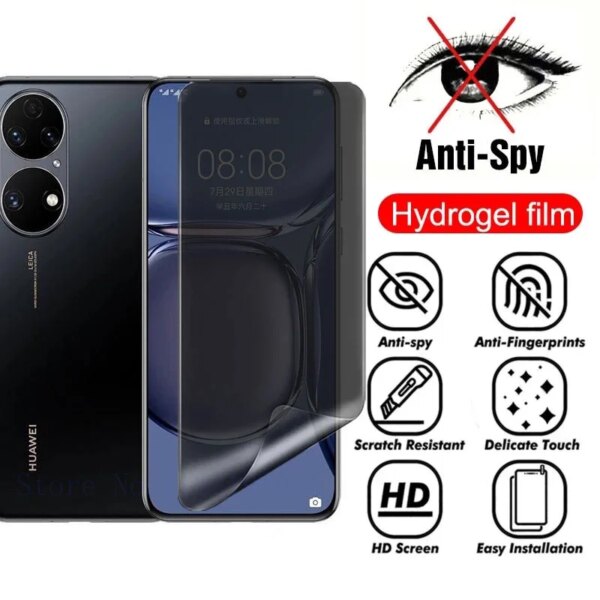 Película de hidrogel de cubierta completa antiespía para Huawei P50 P40 P30 Pro Mate 40 30 Pro Protector de pantalla de privacidad para Nova 10 9 8 7 Pro Film