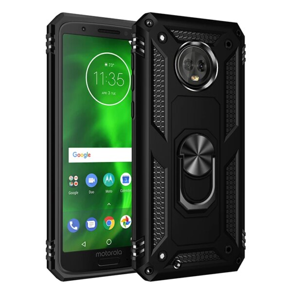 Funda armadura a prueba de golpes para Motorola Moto G6 G 6, funda protectora resistente militar contra caídas, soporte para coche con imán, funda con anillo