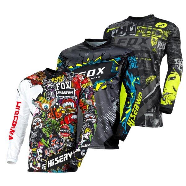 BAT FOX-Camiseta de Motocross, camiseta para bicicleta de montaña, camiseta de manga larga para descensos, camiseta de Enduro MTB de secado rápido, Camisas de Ciclismo