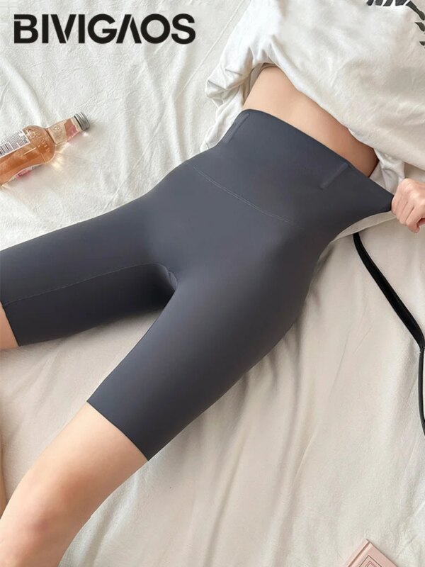 BIVIGAOS, pantalones cortos de verano sin costuras de piel de tiburón para bicicleta, ropa de abrigo para mujer, mallas cortas de cintura alta, pantalones cortos deportivos finos para correr y Yoga