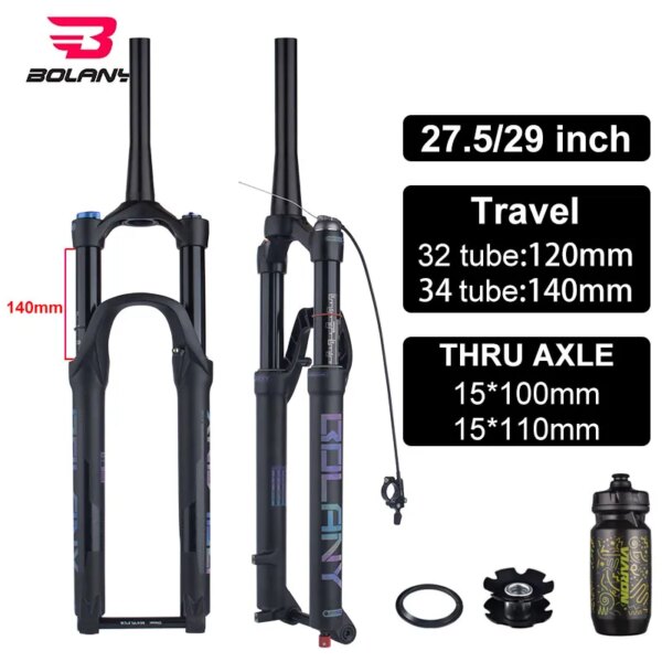 BOLANY-horquilla de bicicleta Boost de 27,5/29 pulgadas, eje pasante, tubo de 100/110mm, 34mm, ajuste de rebote cónico, horquilla de suspensión de viaje de 120/140mm