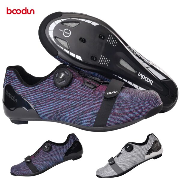 BOODUN-zapatos transpirables con tacos autoblocantes para ciclismo de carretera, zapatillas con suela de fibra de carbono para bicicleta, con hebilla, para carreras de montaña