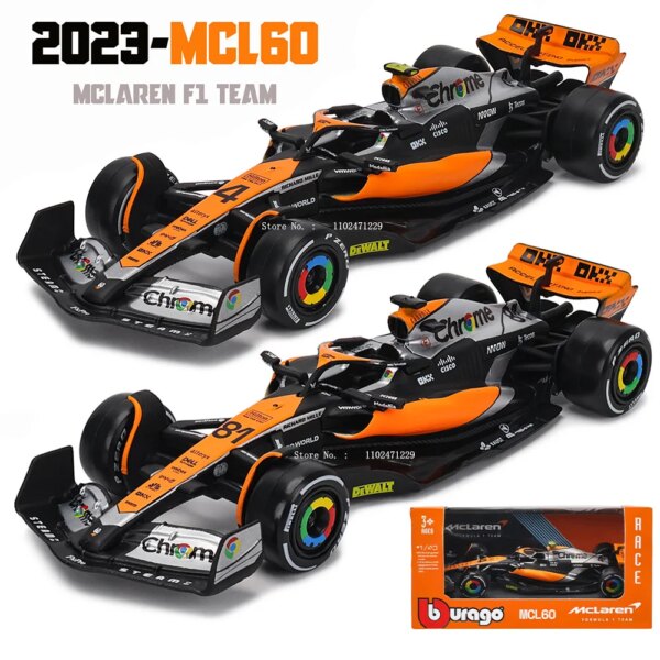 Bburago 1:43 nuevo 2023 McLaren F1 Team MCL60 4 # Lando Norris 81 # Oscar Piastri Fórmula Uno aleación súper juguete modelo de coche fundido a presión