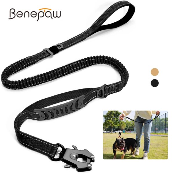 Benepaw-Correa táctica para perros de alta resistencia, Clip de rana fuerte, mango de tráfico, cuerda elástica para mascotas que absorbe los golpes, para entrenamiento de caminar para perros