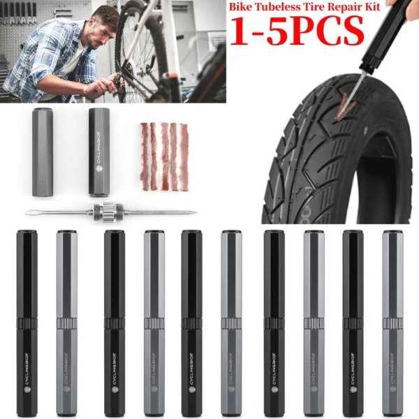 Kit de herramientas de reparación de neumáticos sin cámara para bicicleta, Mini tapón de reparación de neumáticos para bicicleta de montaña y carretera, parche de reparación plana para pinchazos, sellador de taladro, raya de goma