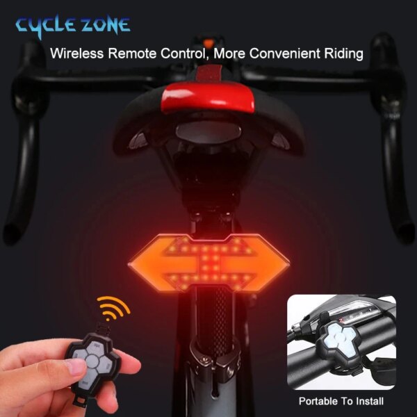 Luz trasera de señal de giro para bicicleta, luz de advertencia con control remoto inalámbrico, recargable por USB, luces traseras impermeables para conducción nocturna