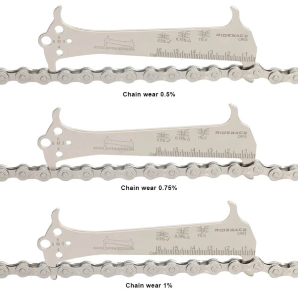 Herramienta de reparación de bicicletas, regla de comprobación de cadena, indicador de comprobación de cadena, Regla de medición plateada de alta calidad para bicicleta