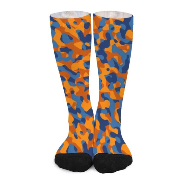 Calcetines de camuflaje azules y naranjas, medias de camuflaje de otoño, calcetines divertidos Unisex de alta calidad, calcetines antideslizantes de diseño para escalada