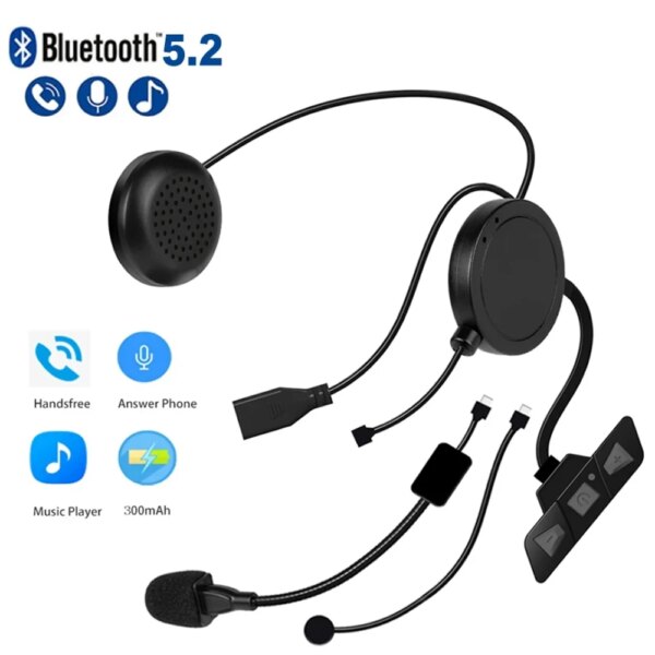 Auriculares inalámbricos con Bluetooth 5,2 para casco de motocicleta, manos libres, reproductor de música estéreo, reducción de ruido y micrófono