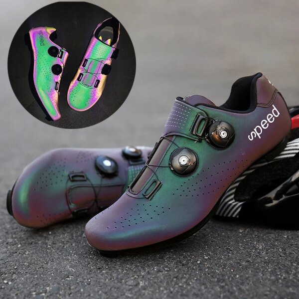 Zapatos de ciclismo de marca para hombre, calzado antideslizante de goma sin cerradura para bicicleta de montaña MTB, zapatos transpirables de cuero PU para deportes de ciclismo de carreras SPD