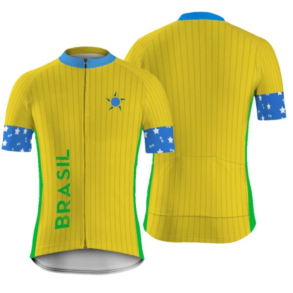 Camiseta de manga corta para deportes al aire libre de Brasil, Jersey de carretera, chaqueta amarilla para ciclismo, Baberos para correr a prueba de sudor para descenso