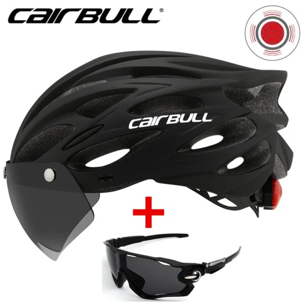 CAIRBULL-casco de seguridad en ciclismo ultraligero, casco de bicicleta para exteriores con luz trasera, visera de lente extraíble, casco de bicicleta de carretera de montaña