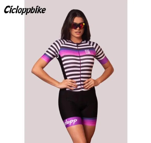 CICLOPPBIKE-traje de ciclismo para triatlón para mujer, sudadera negra a rayas de secado rápido para bicicleta, ropa para bicicleta de carretera y de montaña, mono de verano