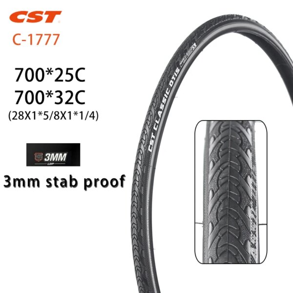 CST 700C neumático de bicicleta de carretera 700 * 25C ​​C1777 piezas de bicicleta eléctrica 700 * 32C baja resistencia 3mm tira reflectante a prueba de puñaladas neumático de bicicleta engrosado