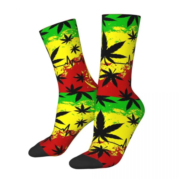 Calcetines de ciclismo para hombre y mujer, medias de hoja de cannabis, planta de marihuana, Reggae Rasta jamaicano, novedad, primavera, verano, Otoño e Invierno