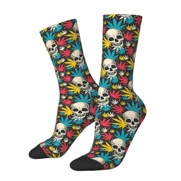 Calcetines de ciclismo para hombre y mujer, medias con diseño de calavera, planta de hoja de cannabis, marihuana, hierba, novedad, primavera, verano, Otoño e Invierno