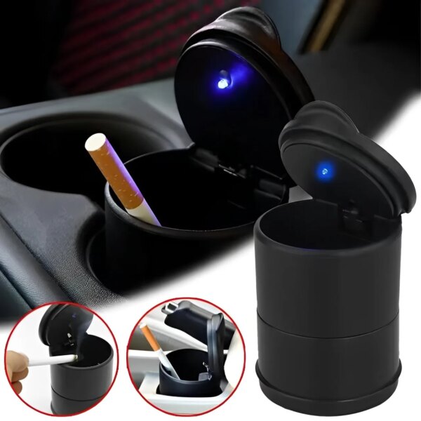 Cenicero de coche, Cenicero de aleación LED, taza de plástico, Cenicero portátil sin humo, soporte para cigarrillos ignífugo, accesorios para cajas