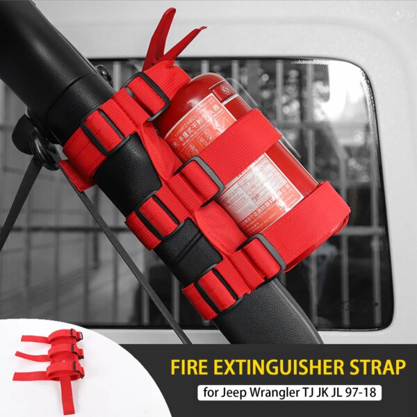 Soporte para extintor de incendios con barra antivuelco para coche, accesorios para coche, correa de montaje para extintor de incendios para Jeep Wrangler TJ JK JL 97-18
