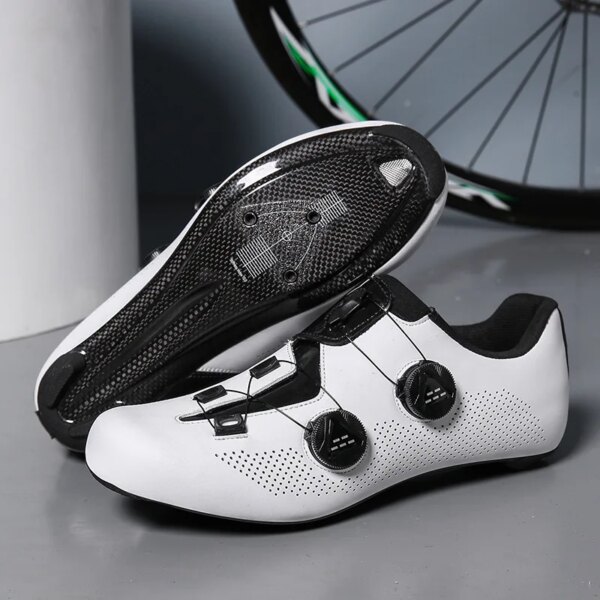 Zapatos de ciclismo de fibra de carbono para hombre, zapatillas con cierre de suela de carbono, zapatos de ciclismo de fibra de carbono con suela dura para coche de carretera