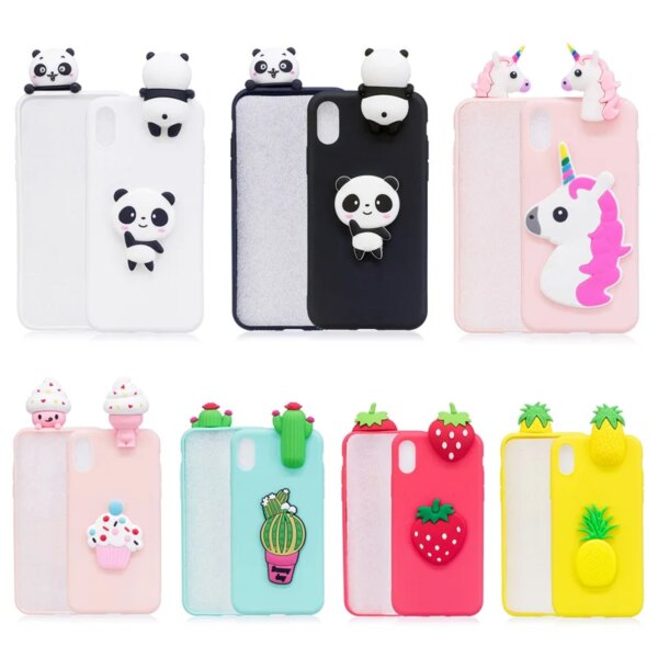 Funda de teléfono de TPU suave 3D unicornio Panda Cactus piña para iPhone 14 13 12 11 Pro XS Max X XR 6 7 8 Plus 5S SE 2020 2022