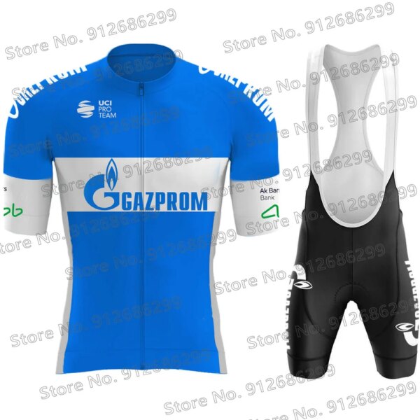 Conjunto de Jersey de Ciclismo Gazprom 2022, ropa azul, traje corto con pechera para bicicleta de carretera, uniforme de bicicleta de montaña, Maillot Culotte Ciclismo