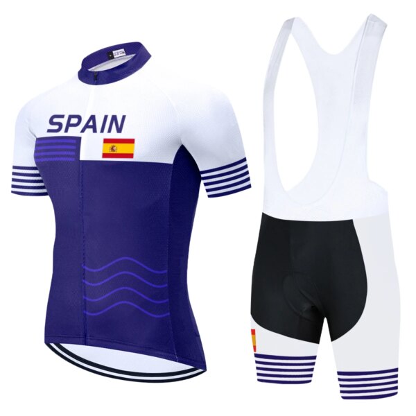 Conjunto de Ciclismo para hombre, Ropa para montar en bicicleta, Ropa transpirable para equipo de Ciclismo de España, babero corto con almohadilla de Gel 20D