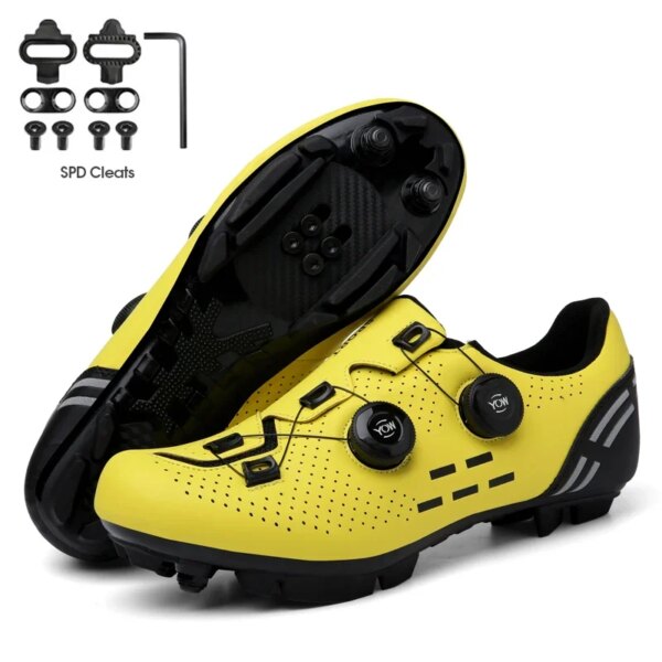 Zapatillas de ciclismo Mtb con tacos para hombre, calzado deportivo de carbono para bicicleta de velocidad, calzado plano para carreras de montaña SPD Ciclismo de Carretera