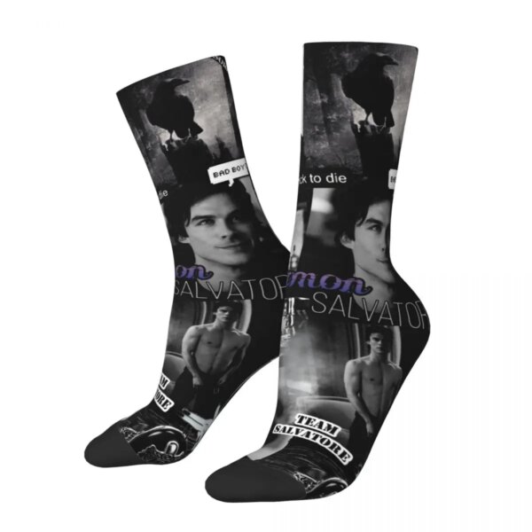 Damon Salvatore(Ian Somerhalder) Calcetines para monopatín Damon Salvatore The Vampire Diaries Crew Calcetines para mujeres y hombres que absorben el sudor