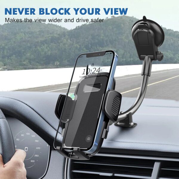 Soporte para teléfono para salpicadero de coche, vista más amplia de 360°, brazo largo Flexible de 9 pulgadas, soporte Universal para teléfono con ventilación de aire para parabrisas de coche manos libres 2023
