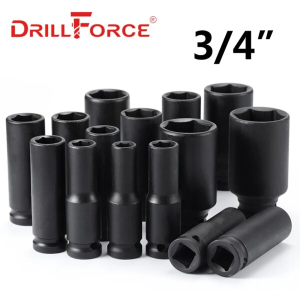 Drillforce Llave de impacto profundo de alta resistencia de 17-65 mm con cabeza de zócalo 3/4\