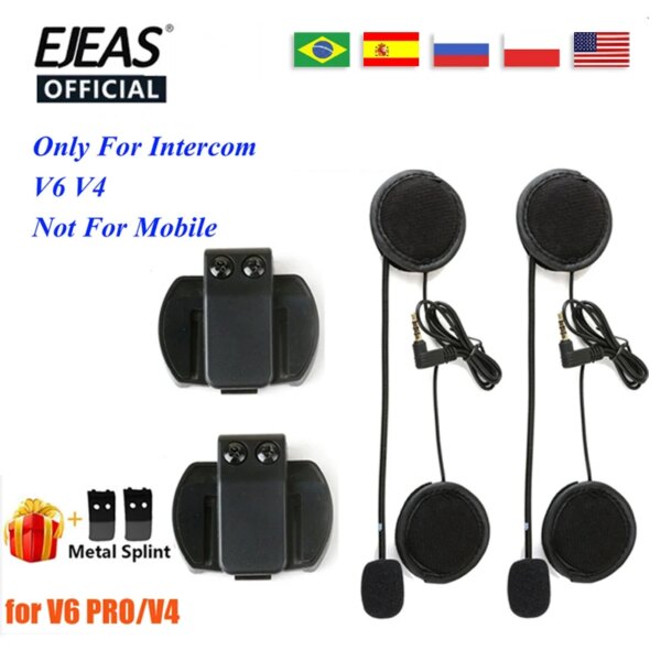 EJEAS V6 PRO-intercomunicador para casco con Clip, micrófono de 3,5mm, altavoz, auriculares para Vnetphone V4, interfono Bluetooth para motocicleta