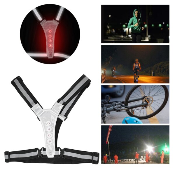 Chaleco reflectante de visibilidad ajustable LED elástico, equipo a rayas para deportes nocturnos al aire libre, equipo de seguridad para ciclismo